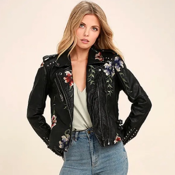 Blank NYC Black Embroidered Vegan Leather Moto Jacket - Picture 2 of 11